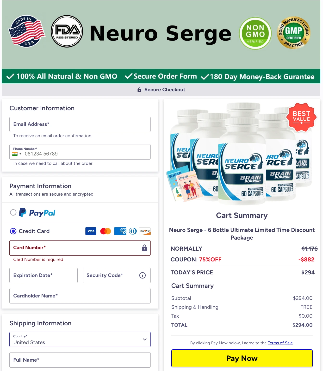 Neuro Serge check out page